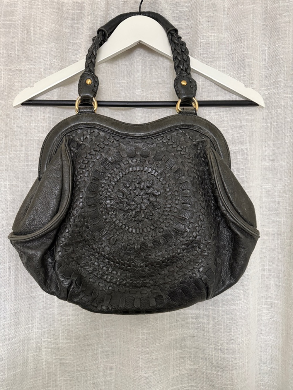 Isabella Fiore Dark Gray Woven Medallion Shoulder Bag